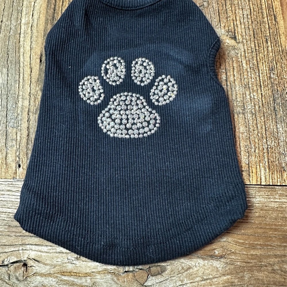 Black Dog Shirt with Rhinestone Paw Print